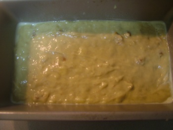 Banana Cake batter in the cake pan.